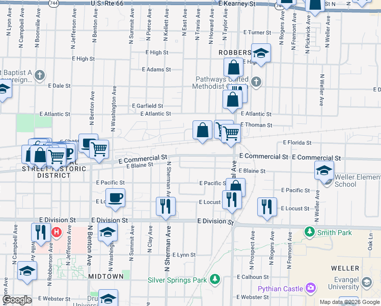 map of restaurants, bars, coffee shops, grocery stores, and more near in 