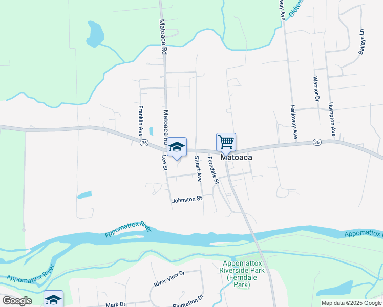 map of restaurants, bars, coffee shops, grocery stores, and more near 6605 River Road in Petersburg