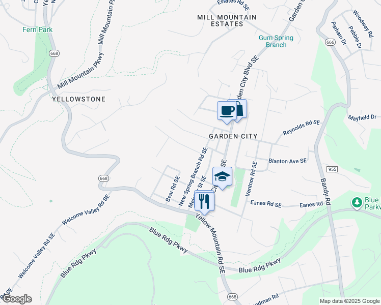 map of restaurants, bars, coffee shops, grocery stores, and more near 1135 Tipton Avenue Southeast in Roanoke