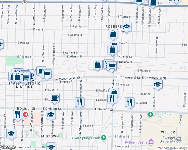 map of restaurants, bars, coffee shops, grocery stores, and more near in 