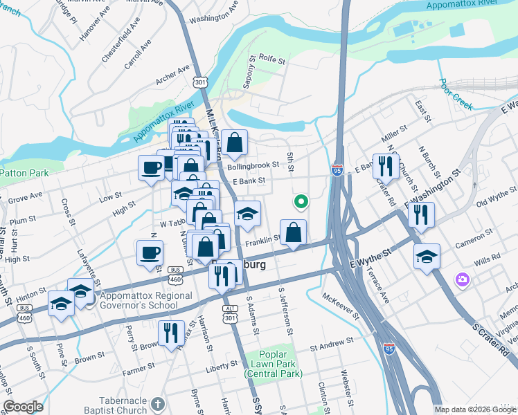 map of restaurants, bars, coffee shops, grocery stores, and more near in Petersburg