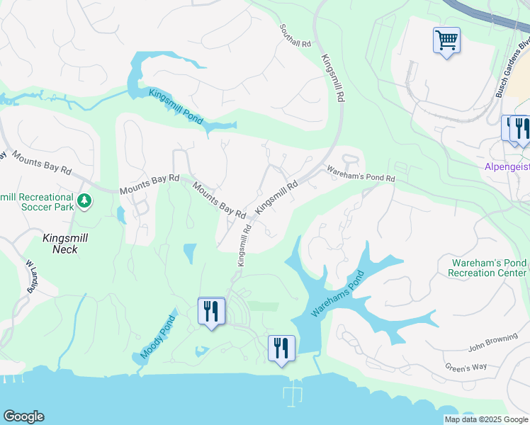 map of restaurants, bars, coffee shops, grocery stores, and more near 318 Littletown Quarter in Williamsburg