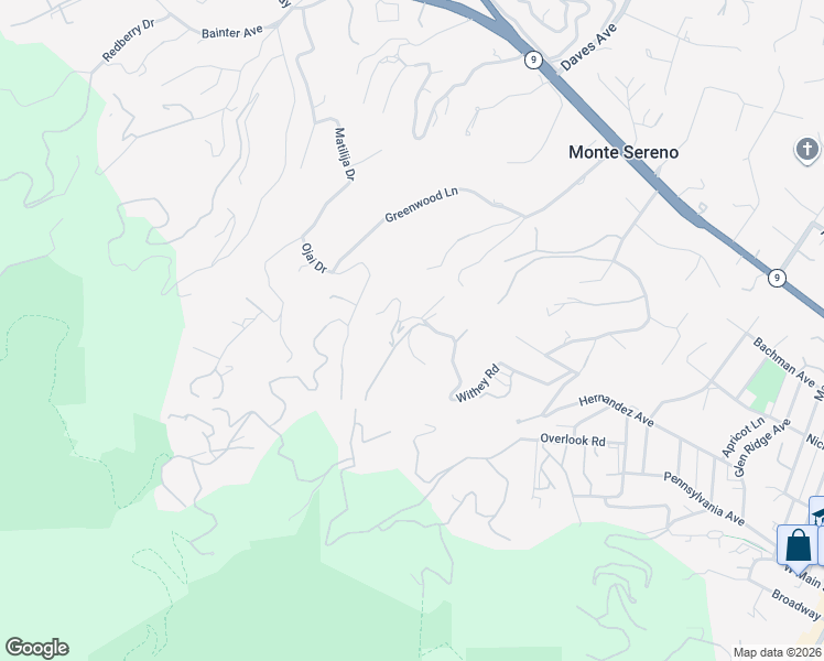 map of restaurants, bars, coffee shops, grocery stores, and more near 16291 Deodar Lane in Monte Sereno