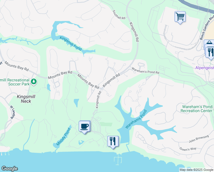map of restaurants, bars, coffee shops, grocery stores, and more near 318 Littletown Quarter in Williamsburg