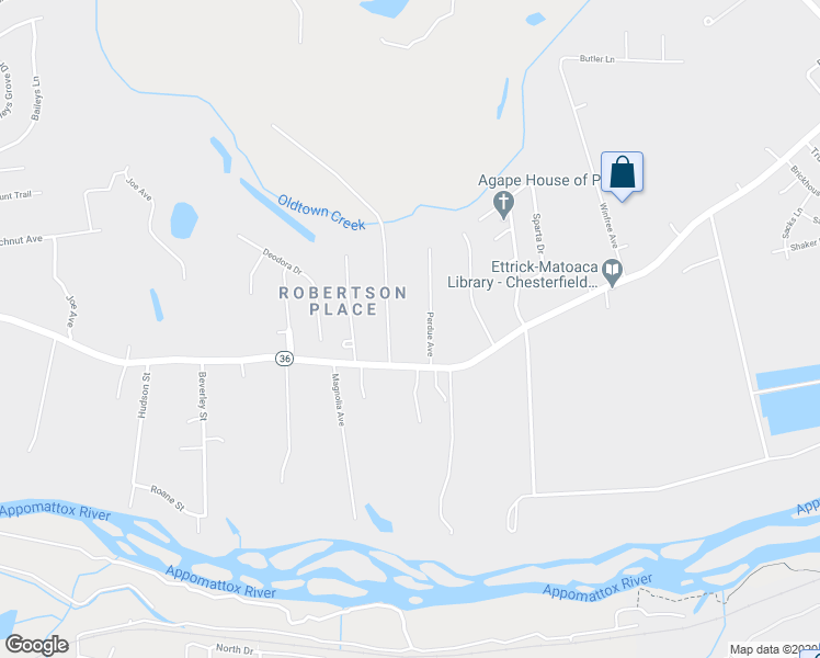 map of restaurants, bars, coffee shops, grocery stores, and more near 4806 River Road in Petersburg
