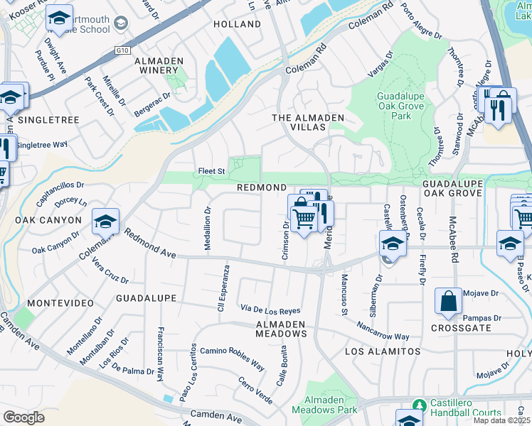 map of restaurants, bars, coffee shops, grocery stores, and more near 5978 Burchell Avenue in San Jose