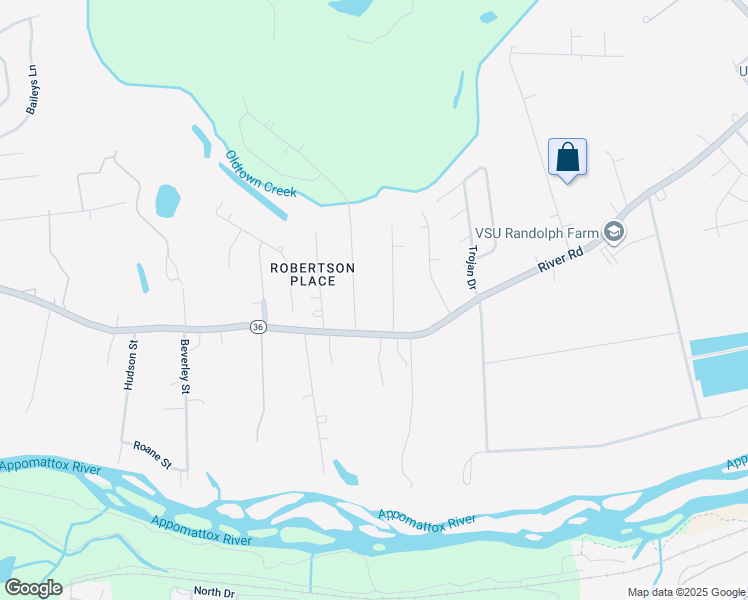 map of restaurants, bars, coffee shops, grocery stores, and more near 4806 River Road in Petersburg