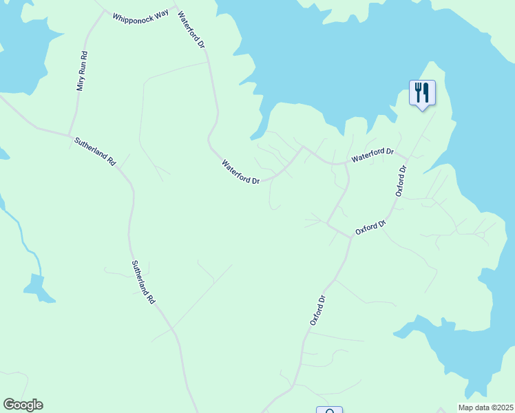 map of restaurants, bars, coffee shops, grocery stores, and more near 18855 Waterford Drive in Sutherland