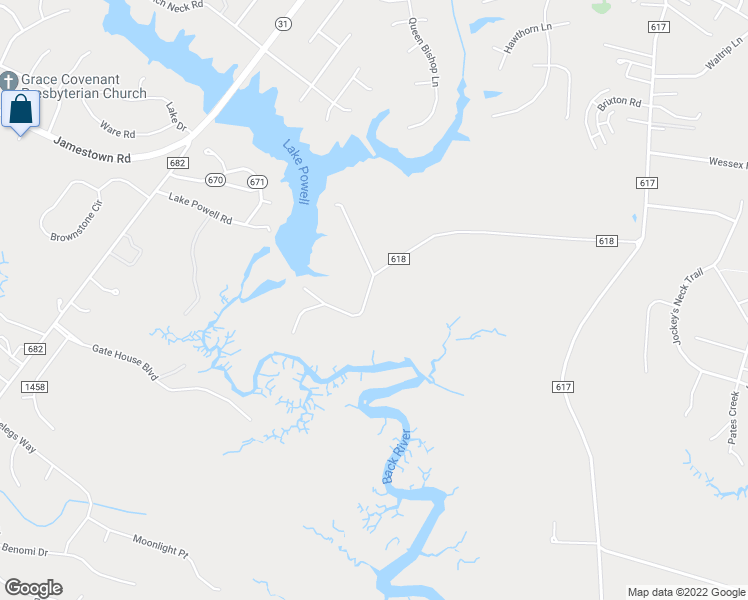 map of restaurants, bars, coffee shops, grocery stores, and more near 2236 Lake Powell Road in Williamsburg