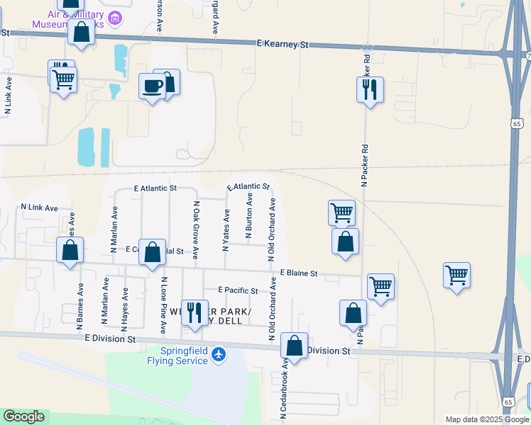 map of restaurants, bars, coffee shops, grocery stores, and more near 1917 North Old Orchard Avenue in Springfield