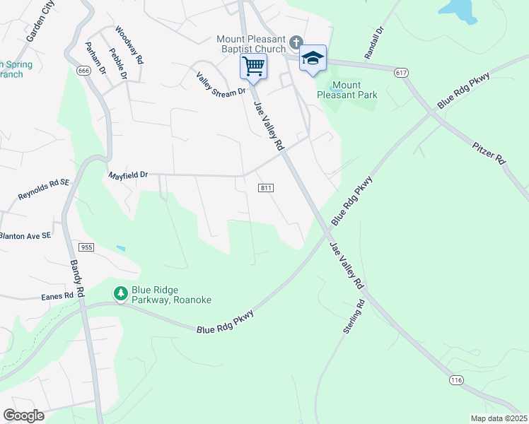 map of restaurants, bars, coffee shops, grocery stores, and more near 3407 Hemingway Road in Roanoke