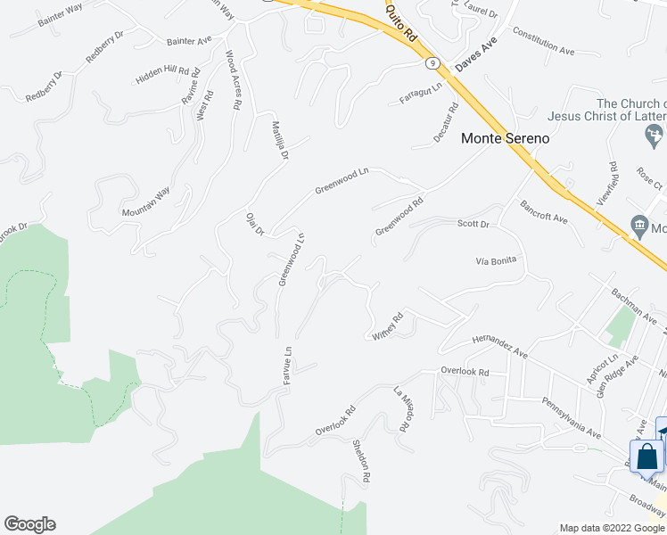 map of restaurants, bars, coffee shops, grocery stores, and more near 16291 Deodar Lane in Monte Sereno