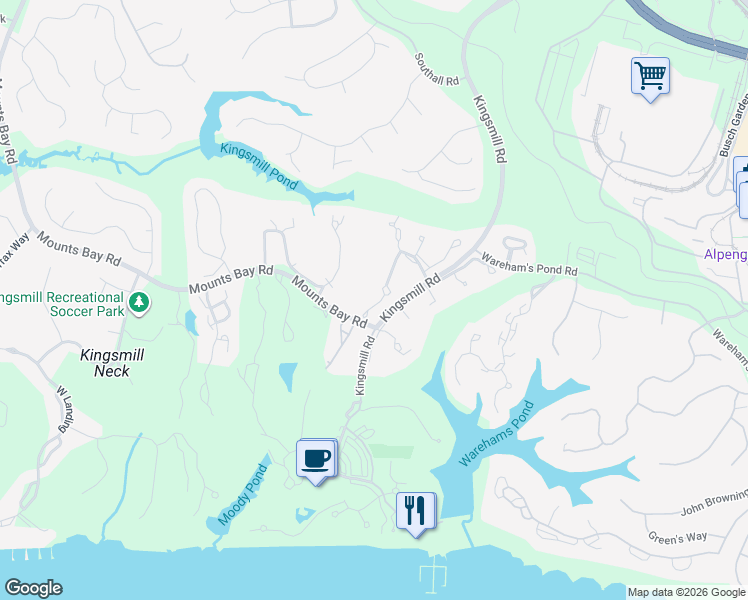 map of restaurants, bars, coffee shops, grocery stores, and more near 79 Winster Fax in Williamsburg