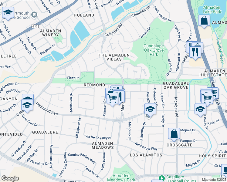 map of restaurants, bars, coffee shops, grocery stores, and more near 5967 Colorview Court in San Jose