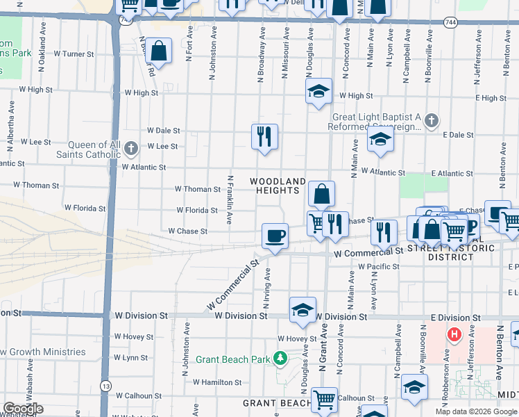map of restaurants, bars, coffee shops, grocery stores, and more near 908 West Florida Street in Springfield