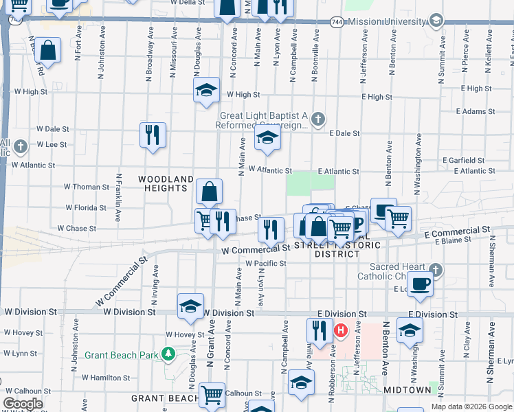 map of restaurants, bars, coffee shops, grocery stores, and more near 1873 North Lyon Avenue in Springfield