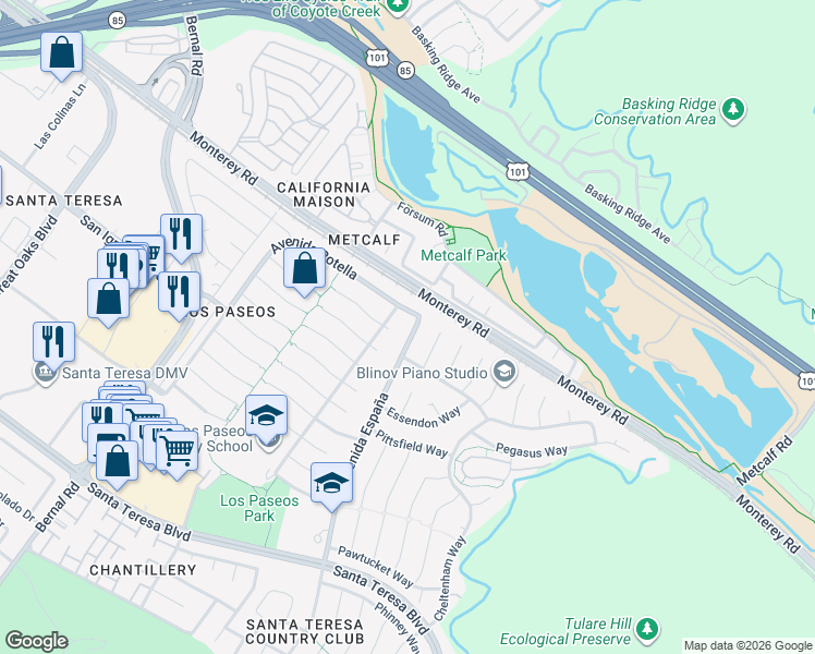 map of restaurants, bars, coffee shops, grocery stores, and more near 31 Avenida España in San Jose