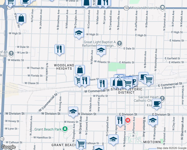map of restaurants, bars, coffee shops, grocery stores, and more near 1873 North Lyon Avenue in Springfield