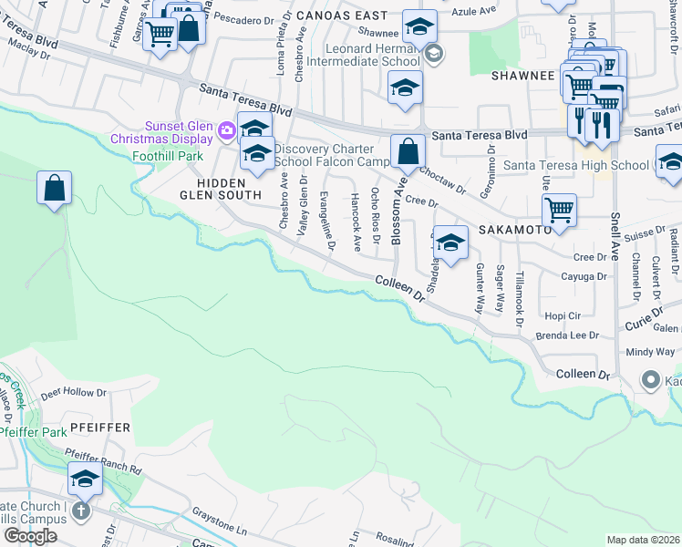 map of restaurants, bars, coffee shops, grocery stores, and more near 768 Colleen Drive in San Jose