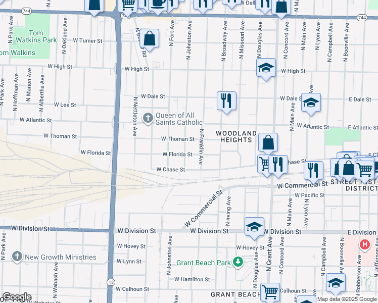 map of restaurants, bars, coffee shops, grocery stores, and more near 1111 West Florida Street in Springfield
