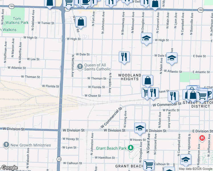 map of restaurants, bars, coffee shops, grocery stores, and more near 1111 West Florida Street in Springfield