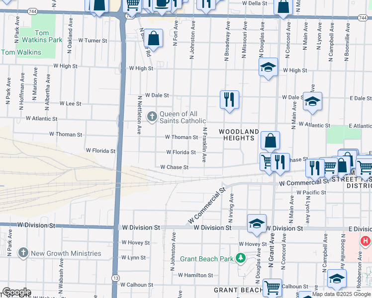 map of restaurants, bars, coffee shops, grocery stores, and more near 1201 West Florida Street in Springfield