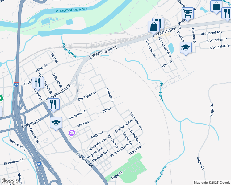 map of restaurants, bars, coffee shops, grocery stores, and more near 1118 6th Street in Petersburg