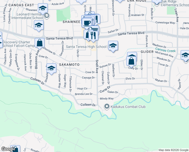 map of restaurants, bars, coffee shops, grocery stores, and more near 617 Cayuga Drive in San Jose