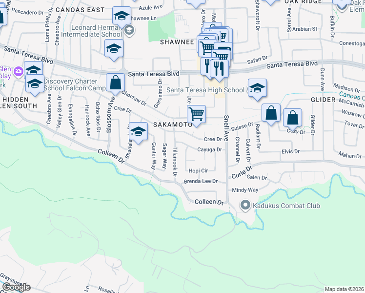 map of restaurants, bars, coffee shops, grocery stores, and more near 662 Cayuga Drive in San Jose