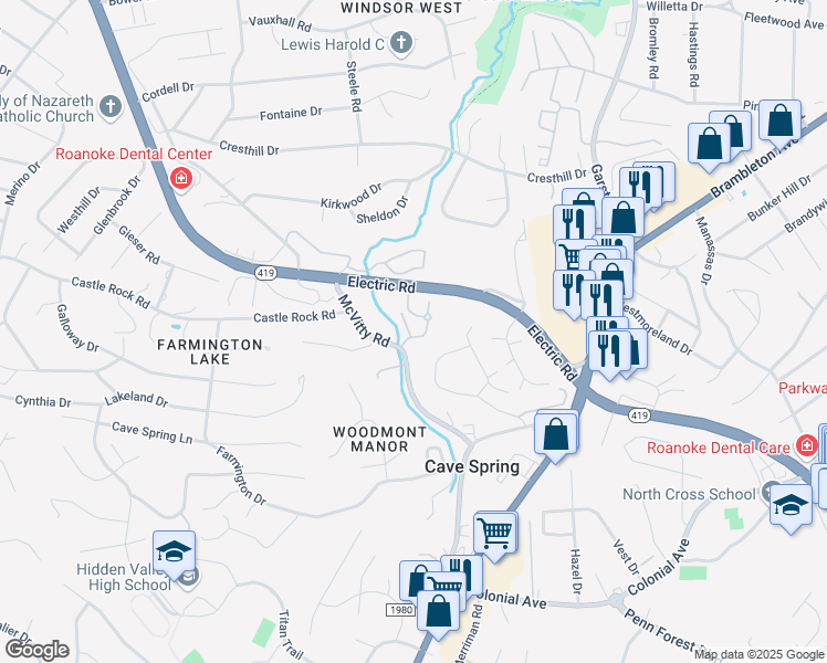 map of restaurants, bars, coffee shops, grocery stores, and more near 3225 Rasmont Road in Cave Spring