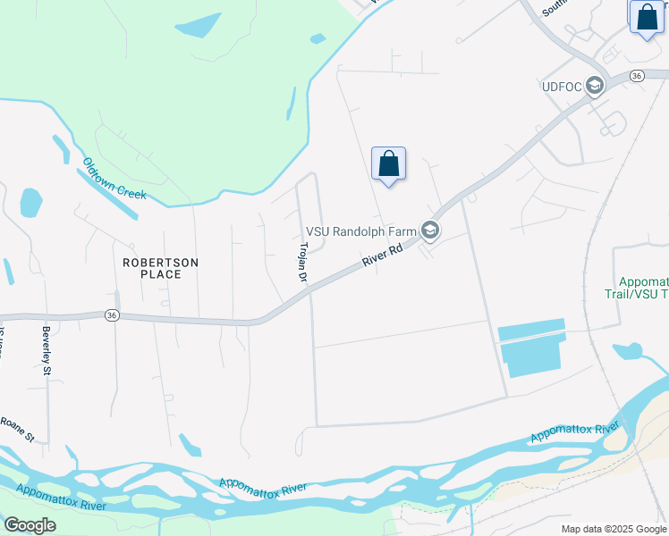 map of restaurants, bars, coffee shops, grocery stores, and more near 4526 River Road in Petersburg