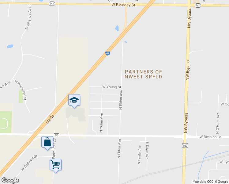 map of restaurants, bars, coffee shops, grocery stores, and more near 3927 West Camden Street in Springfield