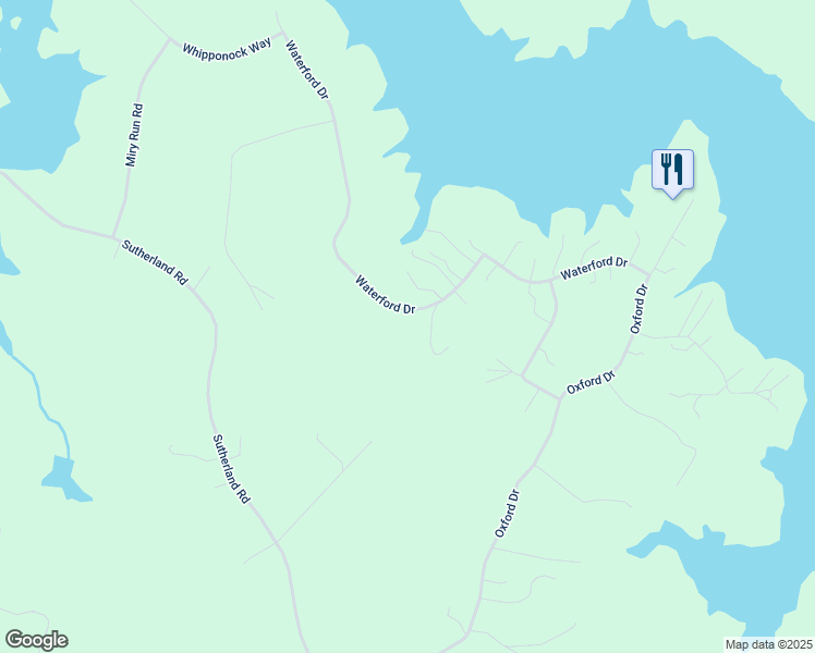 map of restaurants, bars, coffee shops, grocery stores, and more near 18855 Waterford Drive in Sutherland