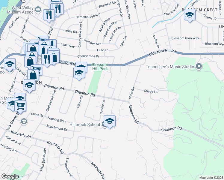 map of restaurants, bars, coffee shops, grocery stores, and more near 115 Lansberry Court in Los Gatos