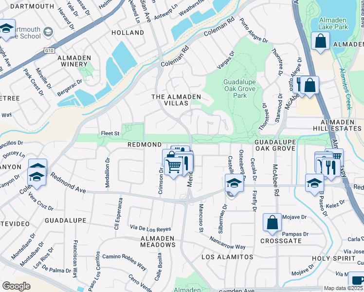 map of restaurants, bars, coffee shops, grocery stores, and more near 5967 Colorview Court in San Jose