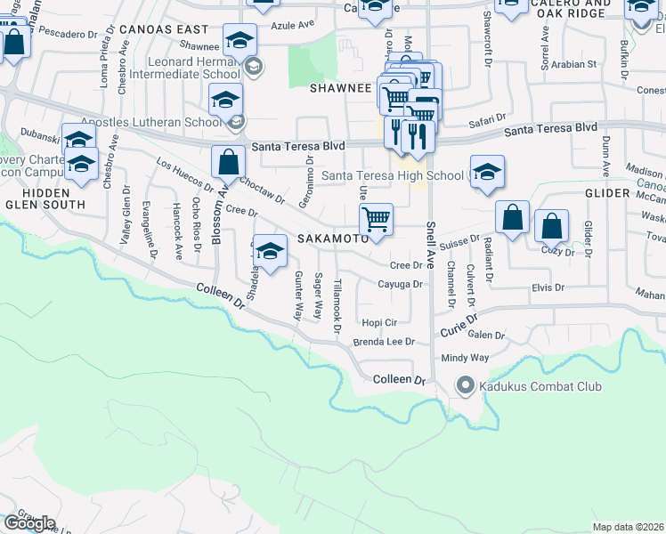 map of restaurants, bars, coffee shops, grocery stores, and more near 6235 Sager Way in San Jose