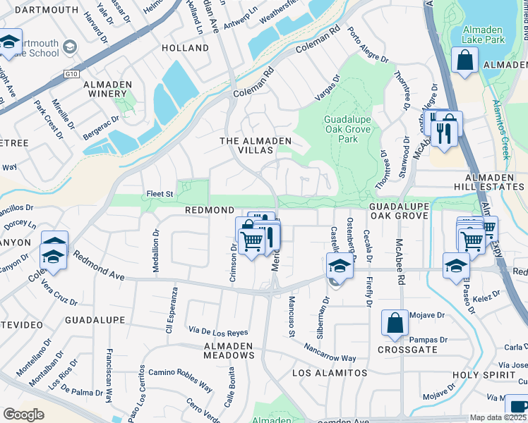 map of restaurants, bars, coffee shops, grocery stores, and more near 5967 Colorview Court in San Jose