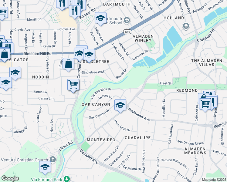 map of restaurants, bars, coffee shops, grocery stores, and more near 1564 Dorcey Lane in San Jose