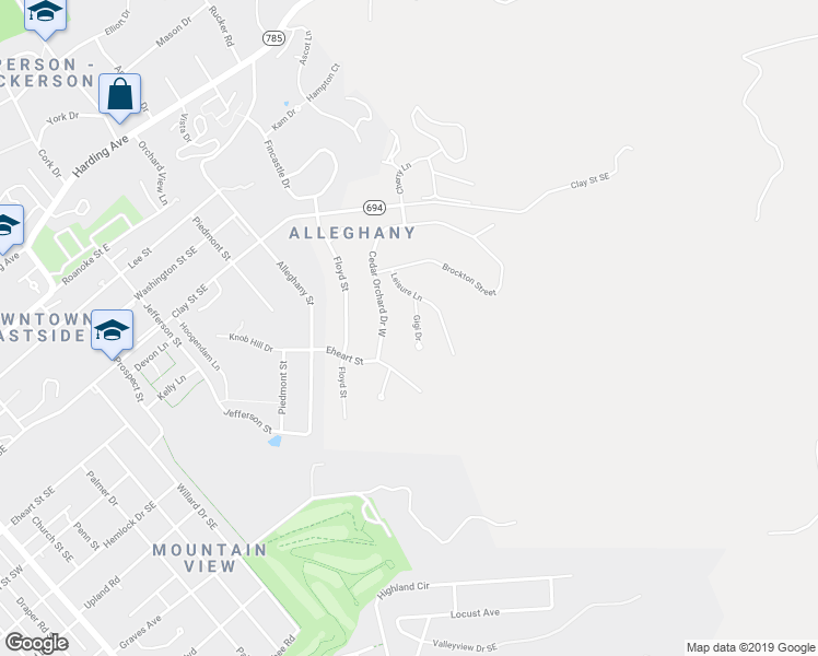 map of restaurants, bars, coffee shops, grocery stores, and more near 610 Gigi Drive in Blacksburg