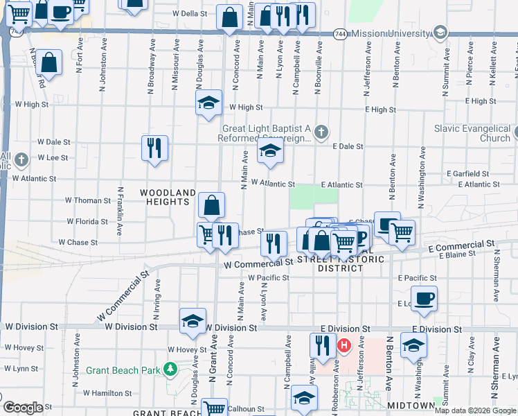 map of restaurants, bars, coffee shops, grocery stores, and more near 1873 North Lyon Avenue in Springfield