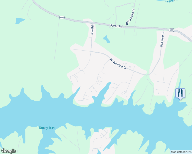 map of restaurants, bars, coffee shops, grocery stores, and more near 20112 Oak River Court in Petersburg