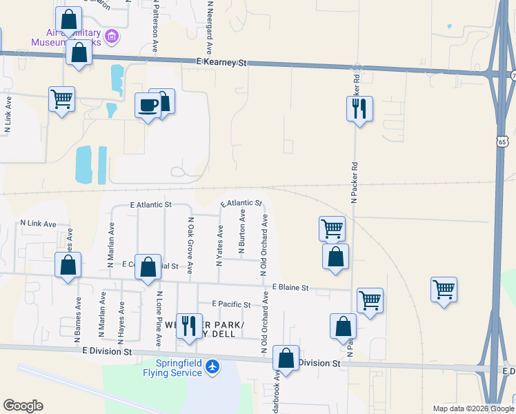 map of restaurants, bars, coffee shops, grocery stores, and more near 2719 East Atlantic Street in Springfield