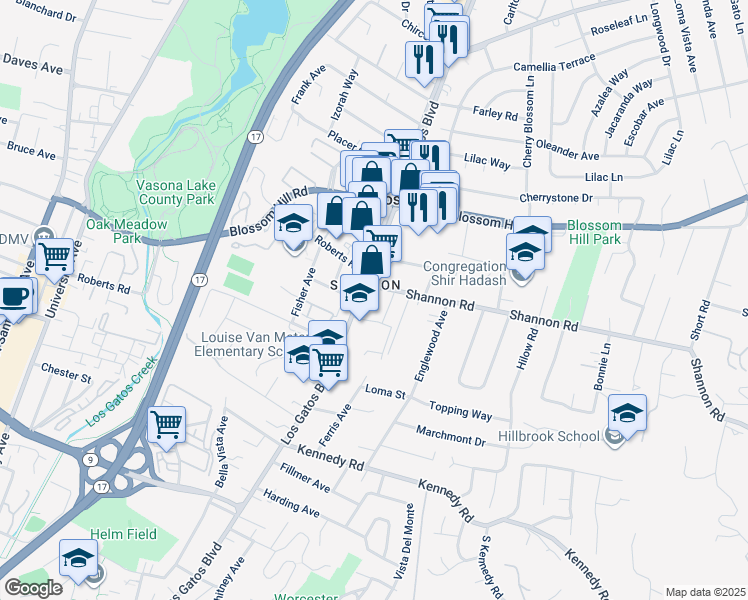 map of restaurants, bars, coffee shops, grocery stores, and more near in Los Gatos