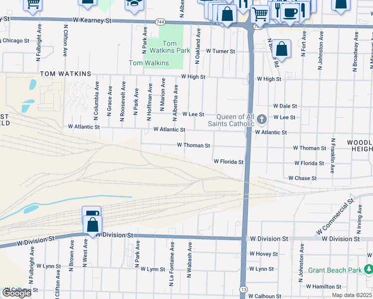 map of restaurants, bars, coffee shops, grocery stores, and more near 1927 West Thoman Street in Springfield