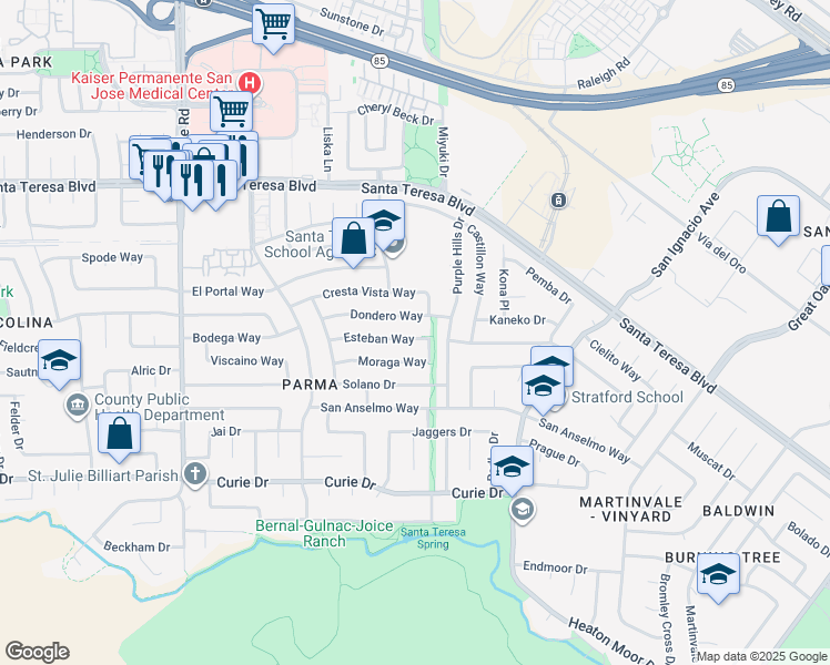 map of restaurants, bars, coffee shops, grocery stores, and more near 269 Esteban Way in San Jose