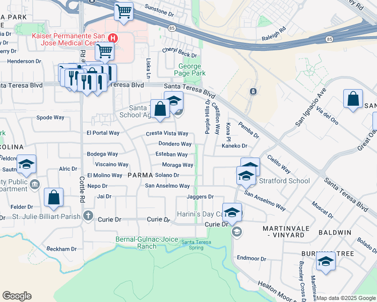 map of restaurants, bars, coffee shops, grocery stores, and more near 269 Esteban Way in San Jose