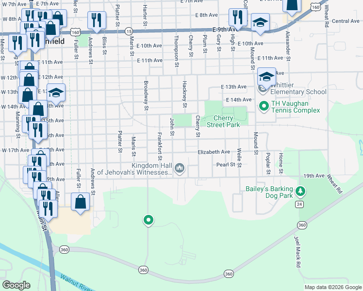map of restaurants, bars, coffee shops, grocery stores, and more near 1116 Ann St in Winfield