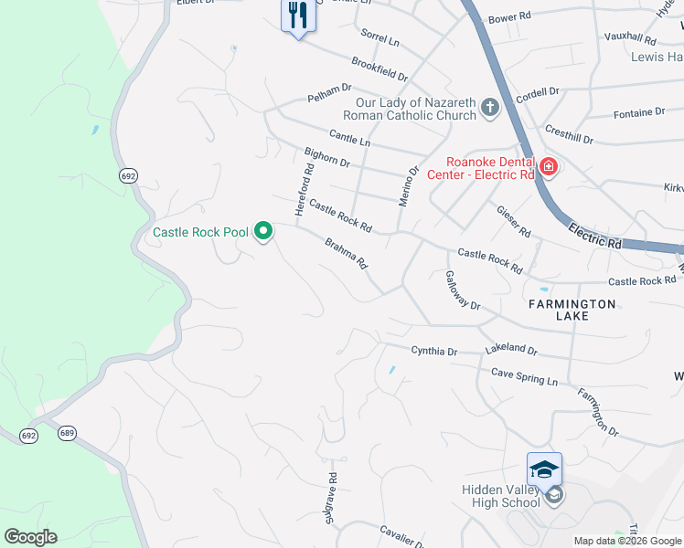 map of restaurants, bars, coffee shops, grocery stores, and more near 5752 Brahma Road in Cave Spring