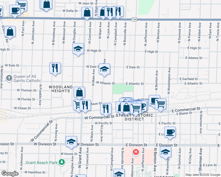 map of restaurants, bars, coffee shops, grocery stores, and more near 1913 North Campbell Avenue in Springfield
