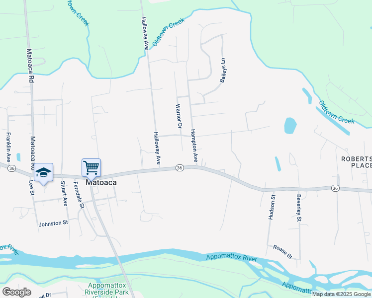 map of restaurants, bars, coffee shops, grocery stores, and more near 21413 Warrior Drive in Petersburg